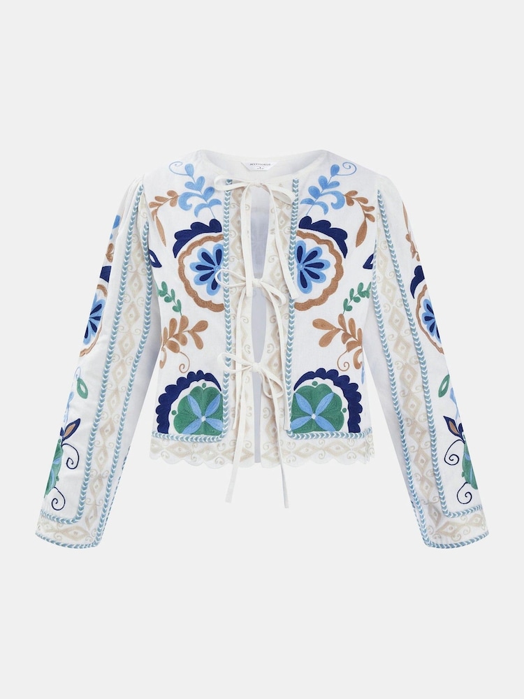Accessorize White Embroidered Tie Front Jacket - Image 4 of 4