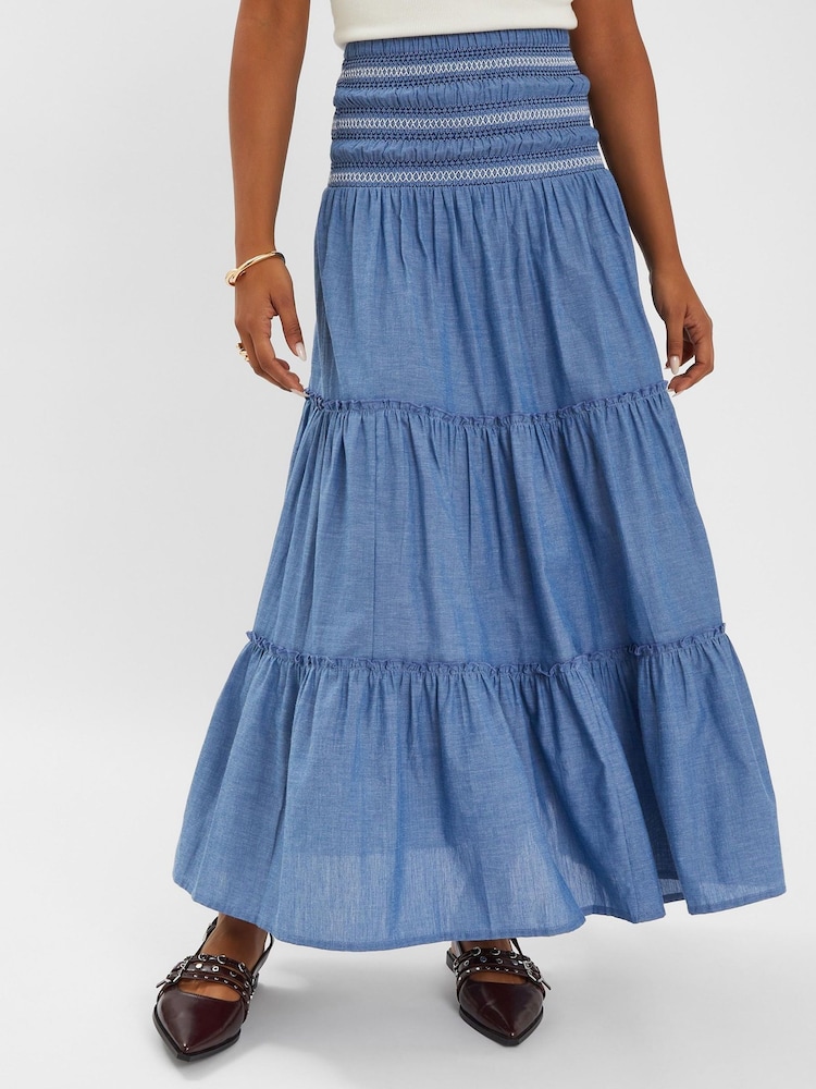 Accessorize Blue Smock Tiered Maxi 100% Cotton Skirt - Image 2 of 4