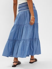 Accessorize Blue Smock Tiered Maxi 100% Cotton Skirt - Image 3 of 4