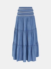 Accessorize Blue Smock Tiered Maxi 100% Cotton Skirt - Image 4 of 4