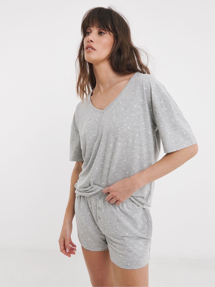 Simply Be Grey Lounge Fold Top Shorts Set - Image 1 of 4