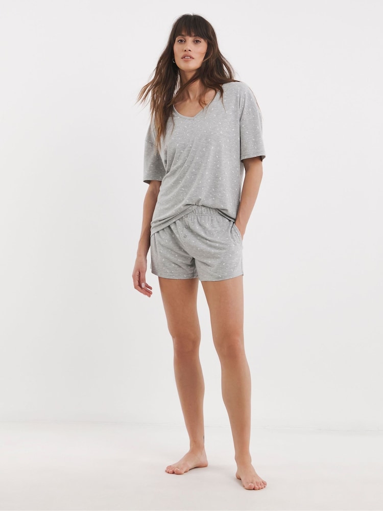 Simply Be Grey Lounge Fold Top Shorts Set - Image 4 of 4