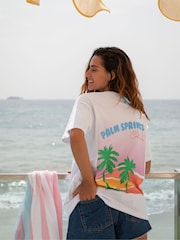 South Beach White Oversized Palm Springs Printed Graphic T-Shirt - Image 1 of 7