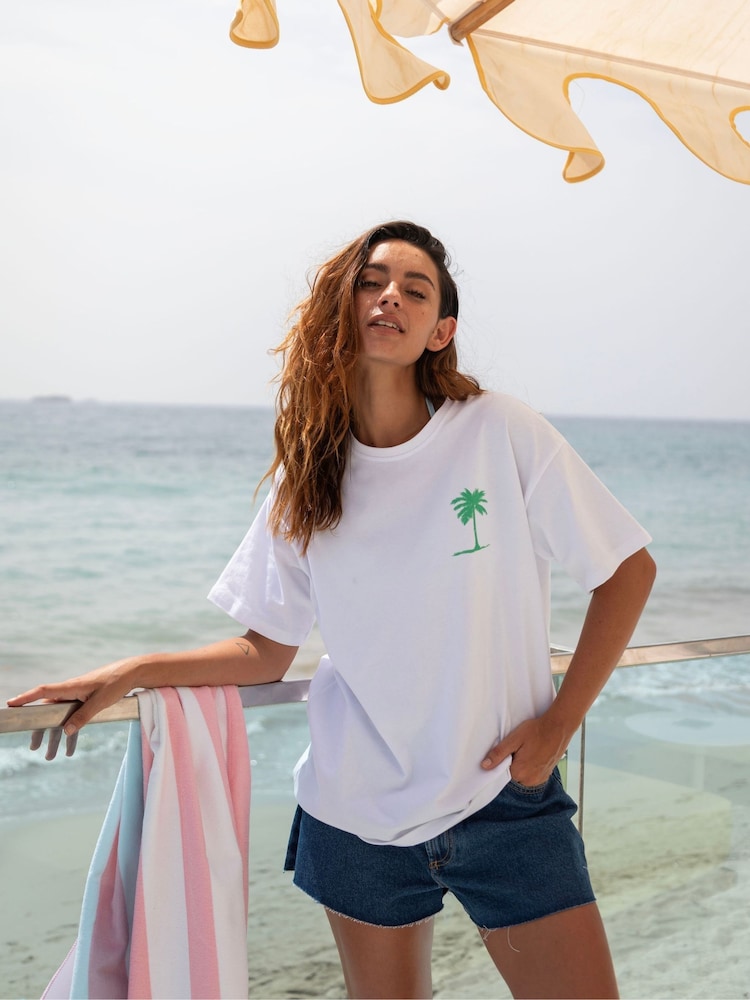 South Beach White Oversized Palm Springs Printed Graphic T-Shirt - Image 2 of 7