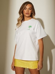 South Beach White Oversized Palm Springs Printed Graphic T-Shirt - Image 3 of 7