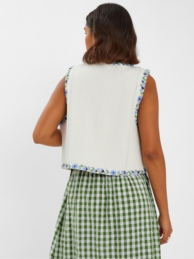 Accessorize Natural Floral Print Embroidered Quilted 100% Cotton Waistcoat - Image 2 of 4