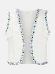 Accessorize Natural Floral Print Embroidered Quilted 100% Cotton Waistcoat - Image 4 of 4