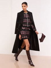 Lipsy Black/Red Checked Boucle Crew Neck Trim Detail Knitted Cardigan Jacket - Image 2 of 4