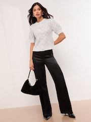 Lipsy Silver Tinsel Crew Neck Short Sleeve Cardigan - Image 5 of 5