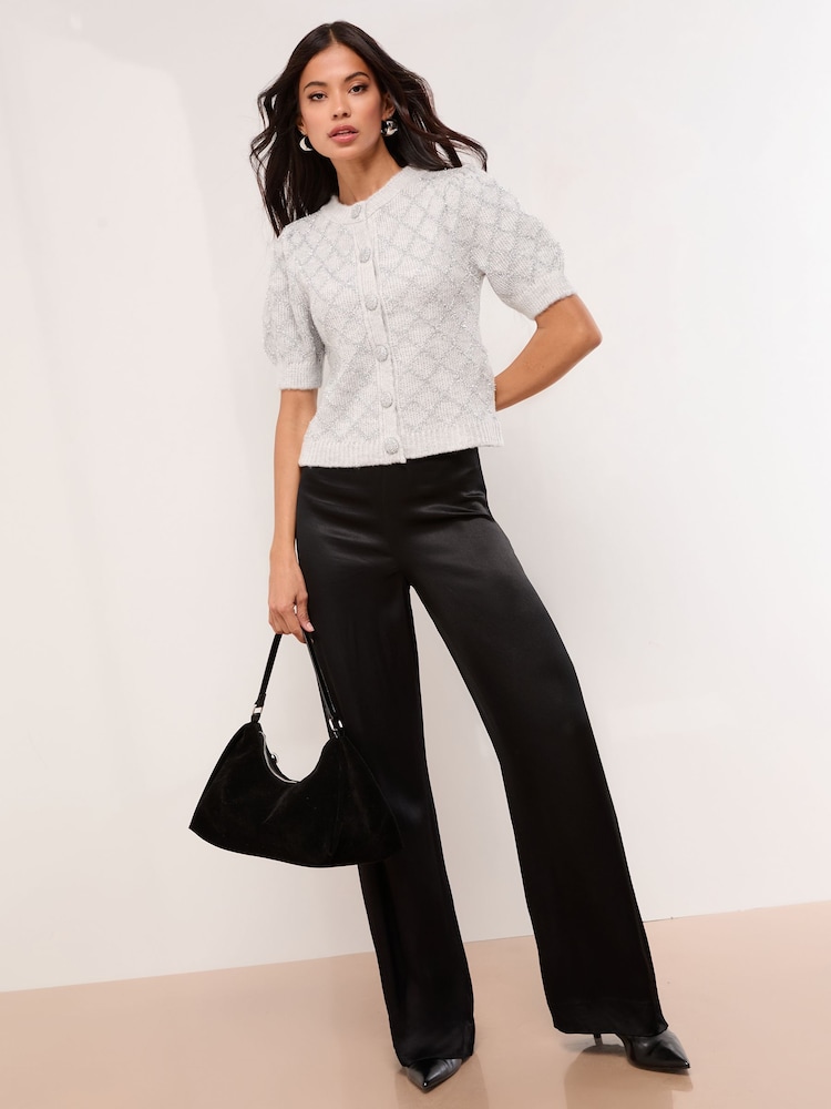 Lipsy Silver Tinsel Crew Neck Short Sleeve Cardigan - Image 5 of 5