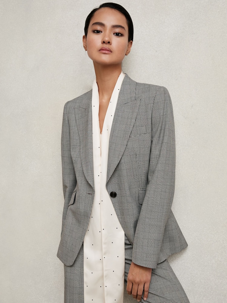 Reiss Grey Brooklyn Single-Breasted Check Suit Blazer - Image 1 of 7
