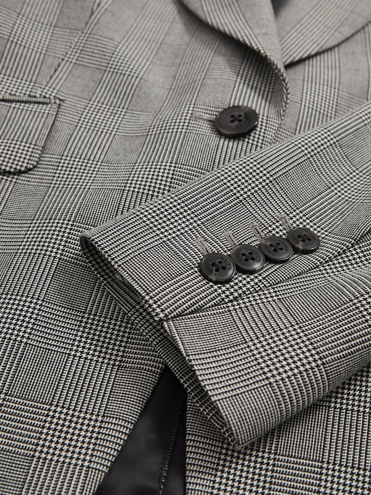 Reiss Grey Brooklyn Single-Breasted Check Suit Blazer - Image 7 of 7