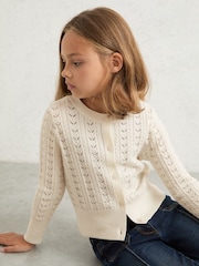Reiss Ivory Flo Wool-Cotton Pointelle Cardigan - Image 3 of 4