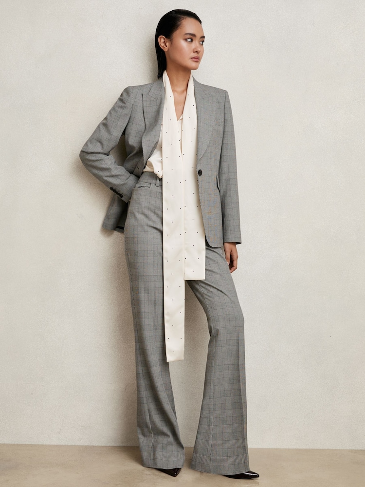 Reiss Grey Brooklyn Petite Single-Breasted Check Suit Blazer - Image 1 of 8
