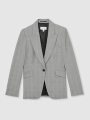 Reiss Grey Brooklyn Petite Single-Breasted Check Suit Blazer - Image 2 of 8