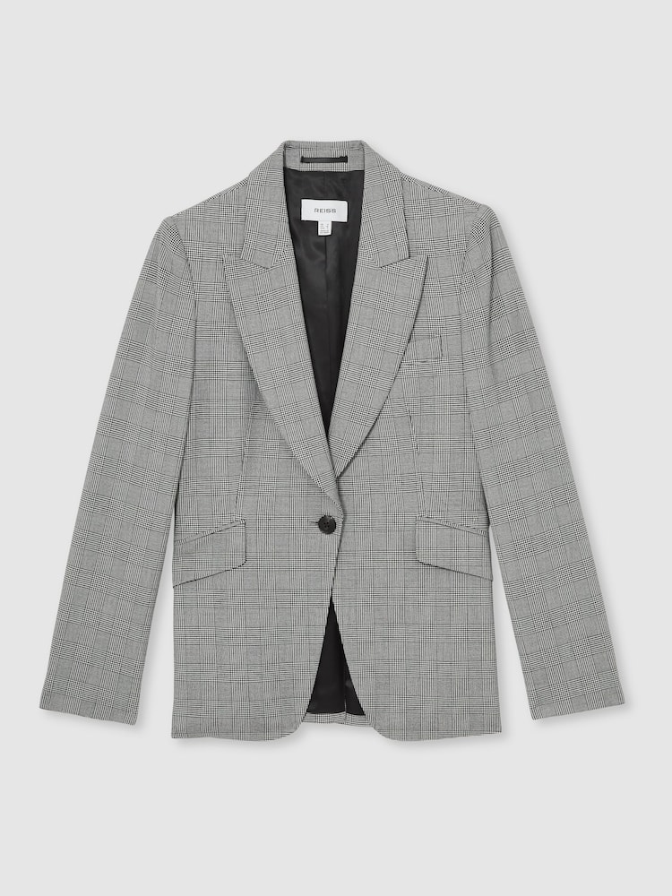 Reiss Grey Brooklyn Petite Single-Breasted Check Suit Blazer - Image 2 of 8