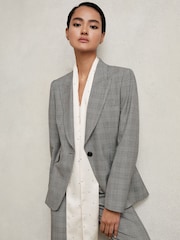 Reiss Grey Brooklyn Petite Single-Breasted Check Suit Blazer - Image 3 of 8