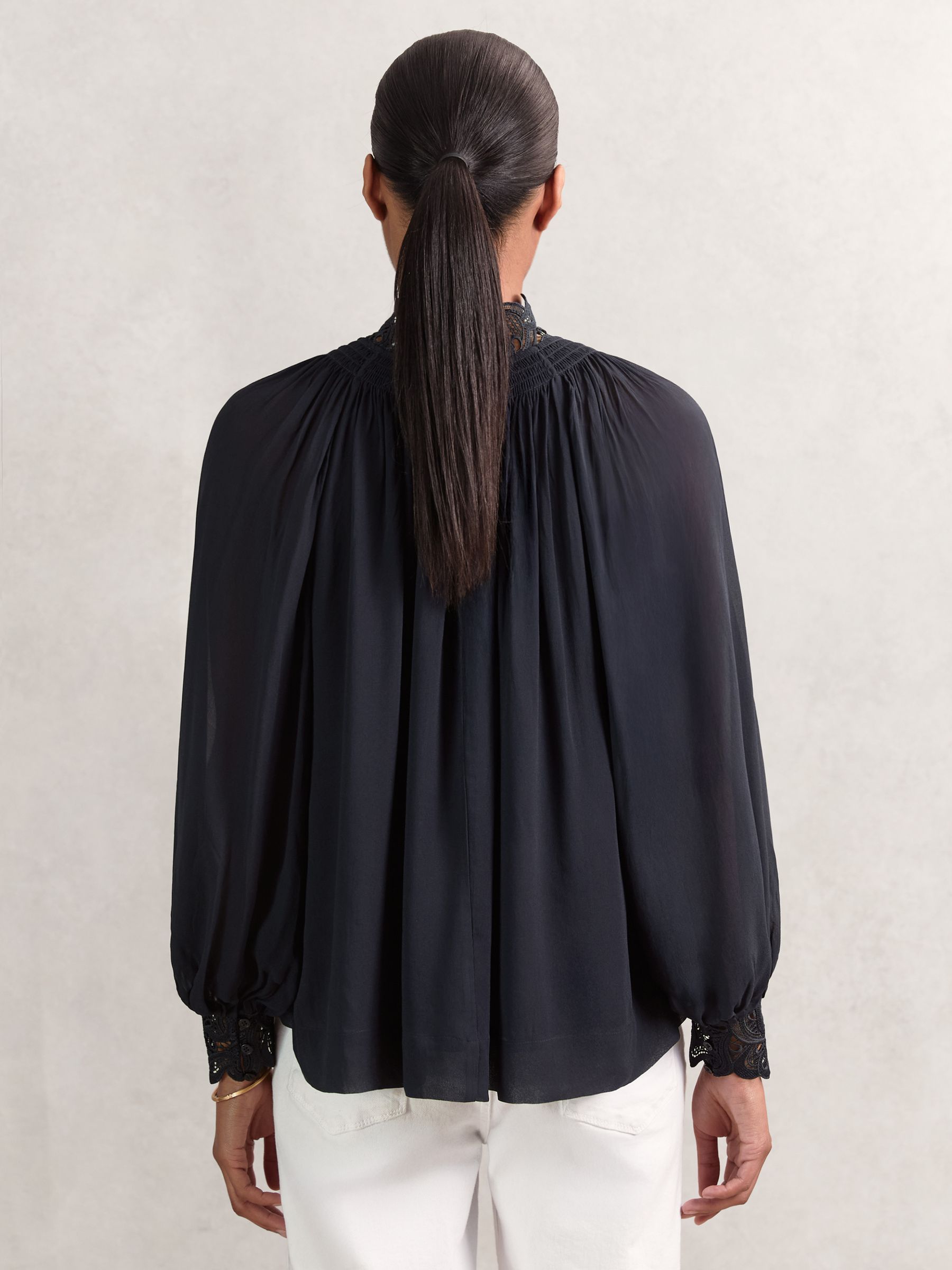 ▪️専用　BORDER FRILL TOP(38) 　BLACK Buy Reiss Navy Czara Lace-Trim Draped Chiffon Top from Next USA