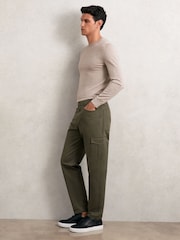 Reiss Olive Green Rogan Cotton Tapered Cargo Trousers With Stretch - Image 1 of 5