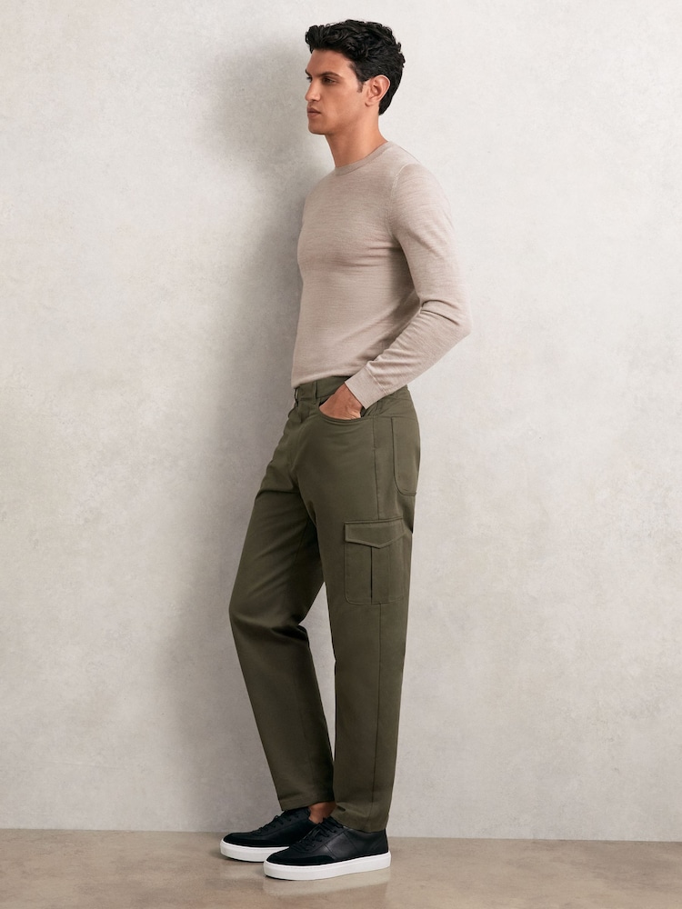 Reiss Olive Green Rogan Cotton Tapered Cargo Trousers With Stretch - Image 1 of 5
