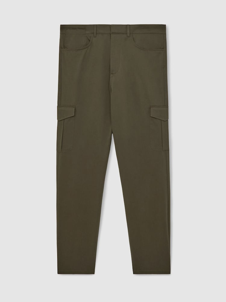 Reiss Olive Green Rogan Cotton Tapered Cargo Trousers With Stretch - Image 2 of 5