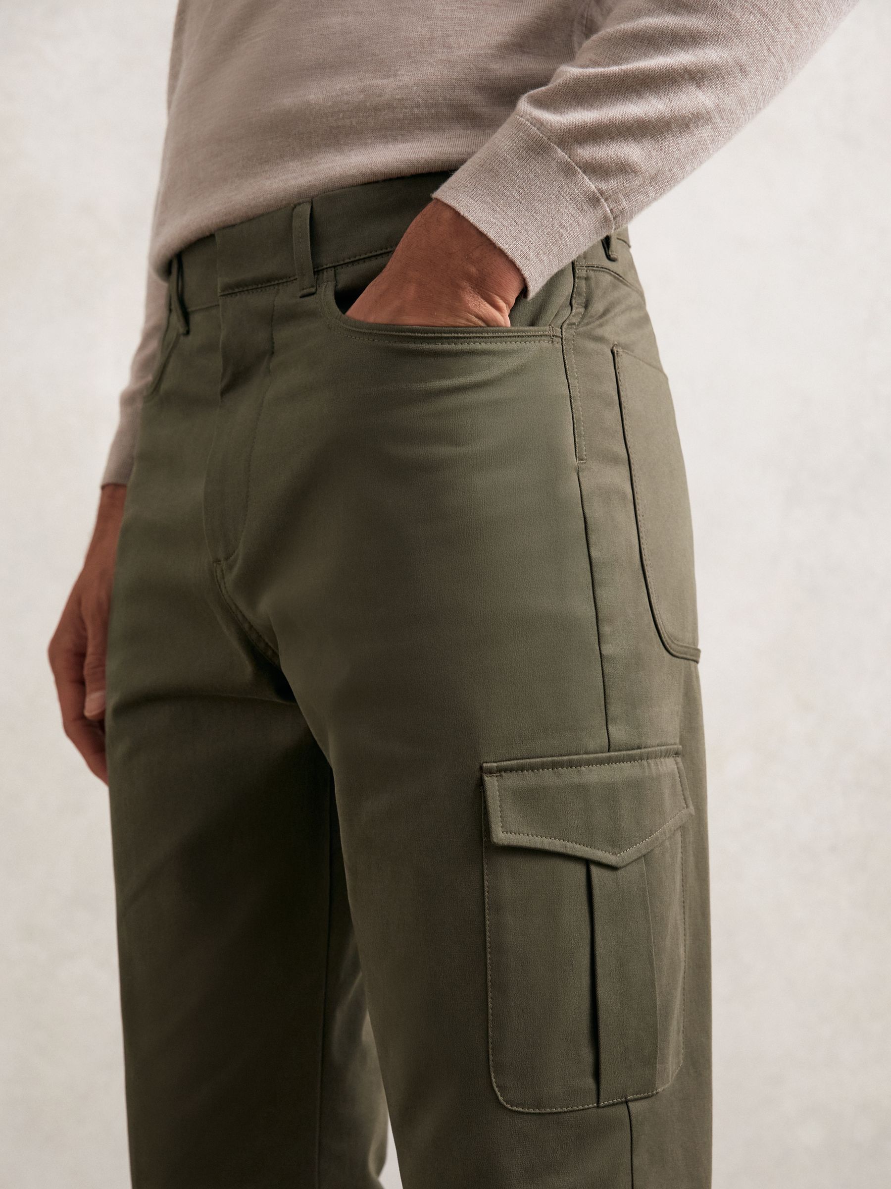 Buy Reiss Olive Green Rogan Cotton Tapered Cargo Trousers With