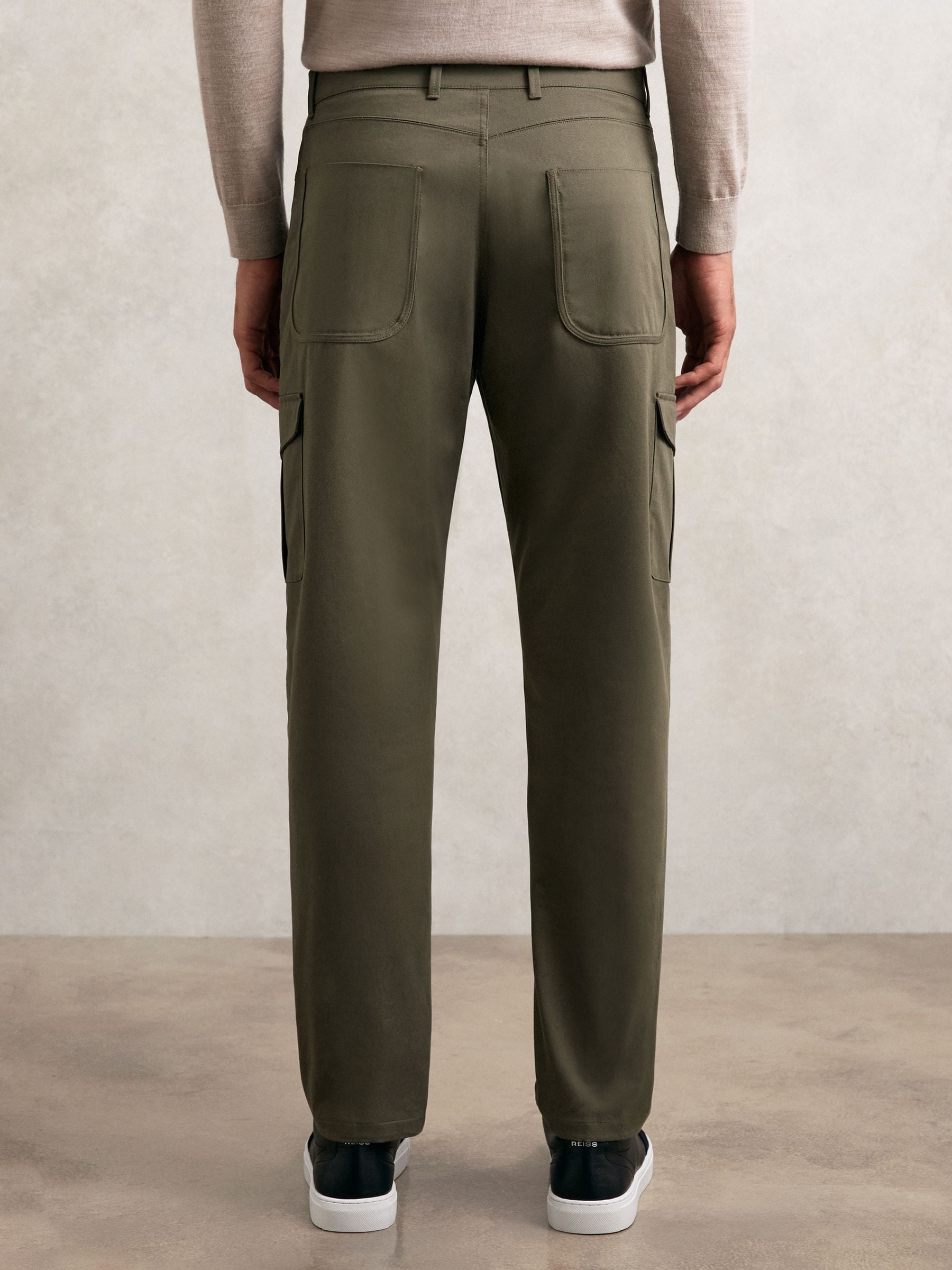 Buy Reiss Olive Green Rogan Cotton Tapered Cargo Trousers With