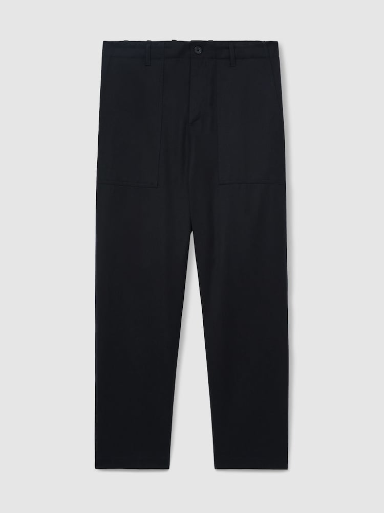 Reiss Navy Preach Lyocell Cotton Wide Utility Trousers - Image 2 of 6