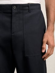 Reiss Navy Preach Lyocell Cotton Wide Utility Trousers - Image 4 of 6