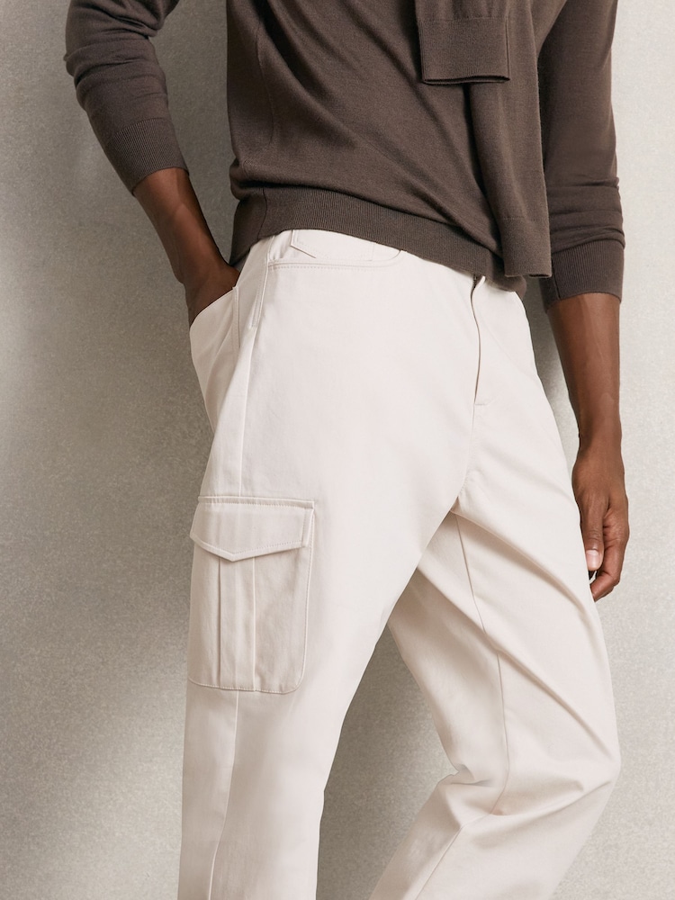 Reiss Stone Rogan Cotton Tapered Cargo Trousers With Stretch - Image 1 of 7