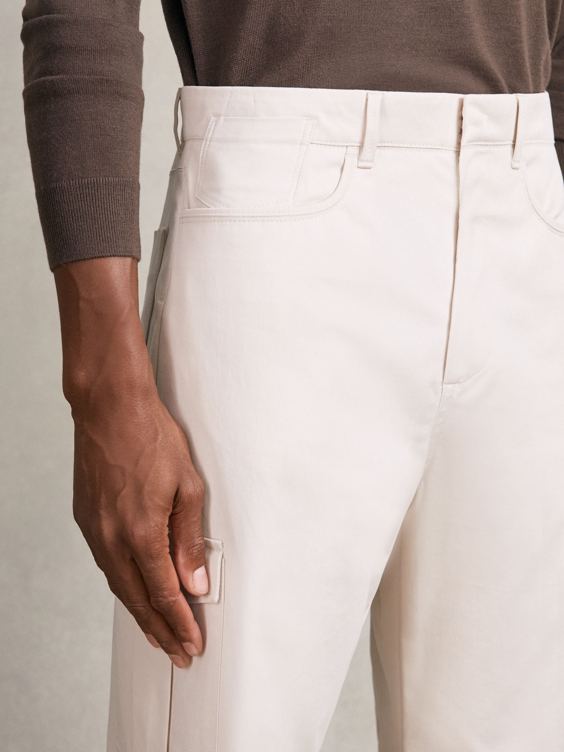 Buy Reiss Stone Rogan Cotton Tapered Cargo Trousers With Stretch
