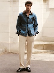 Reiss Ecru Preach Lyocell Cotton Wide Utility Trousers - Image 1 of 9