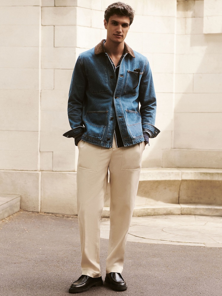 Reiss Ecru Preach Lyocell Cotton Wide Utility Trousers - Image 1 of 9