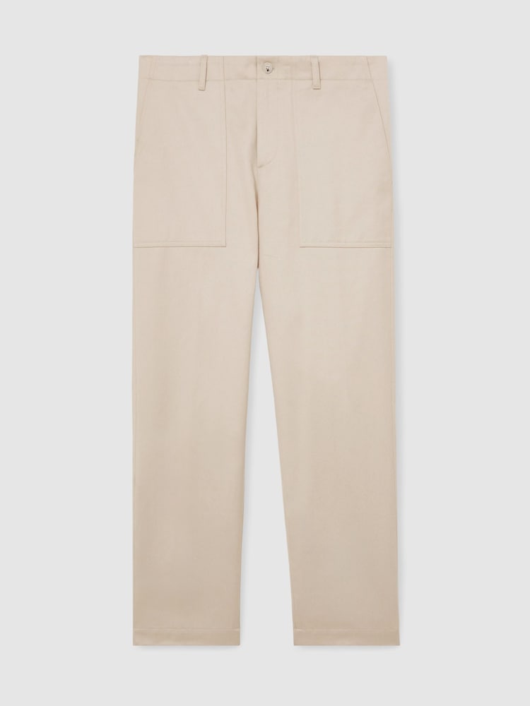 Reiss Ecru Preach Lyocell Cotton Wide Utility Trousers - Image 2 of 9
