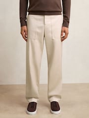 Reiss Ecru Preach Lyocell Cotton Wide Utility Trousers - Image 4 of 9