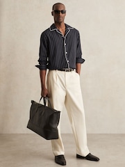 Reiss Navy/White Strella Pinstripe Cuban-Collar Piped Shirt - Image 1 of 5