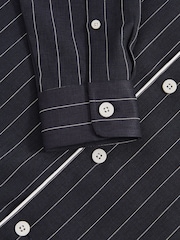 Reiss Navy/White Strella Pinstripe Cuban-Collar Piped Shirt - Image 5 of 5