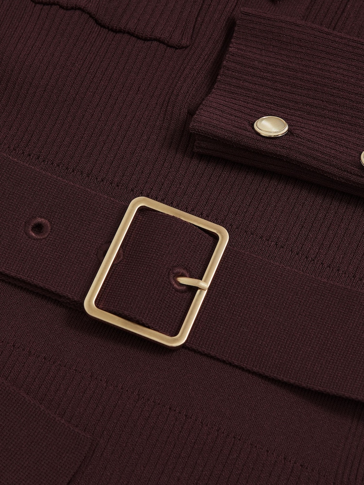 Reiss Burgundy Willow Buttoned Rib-Knit Midi Dress - Image 6 of 6 Reiss Burgundy Willow Buttoned Rib-Knit Midi Dress - Image 6 of 6