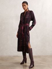 Reiss Burgundy/Black Daria Dress - Image 1 of 6