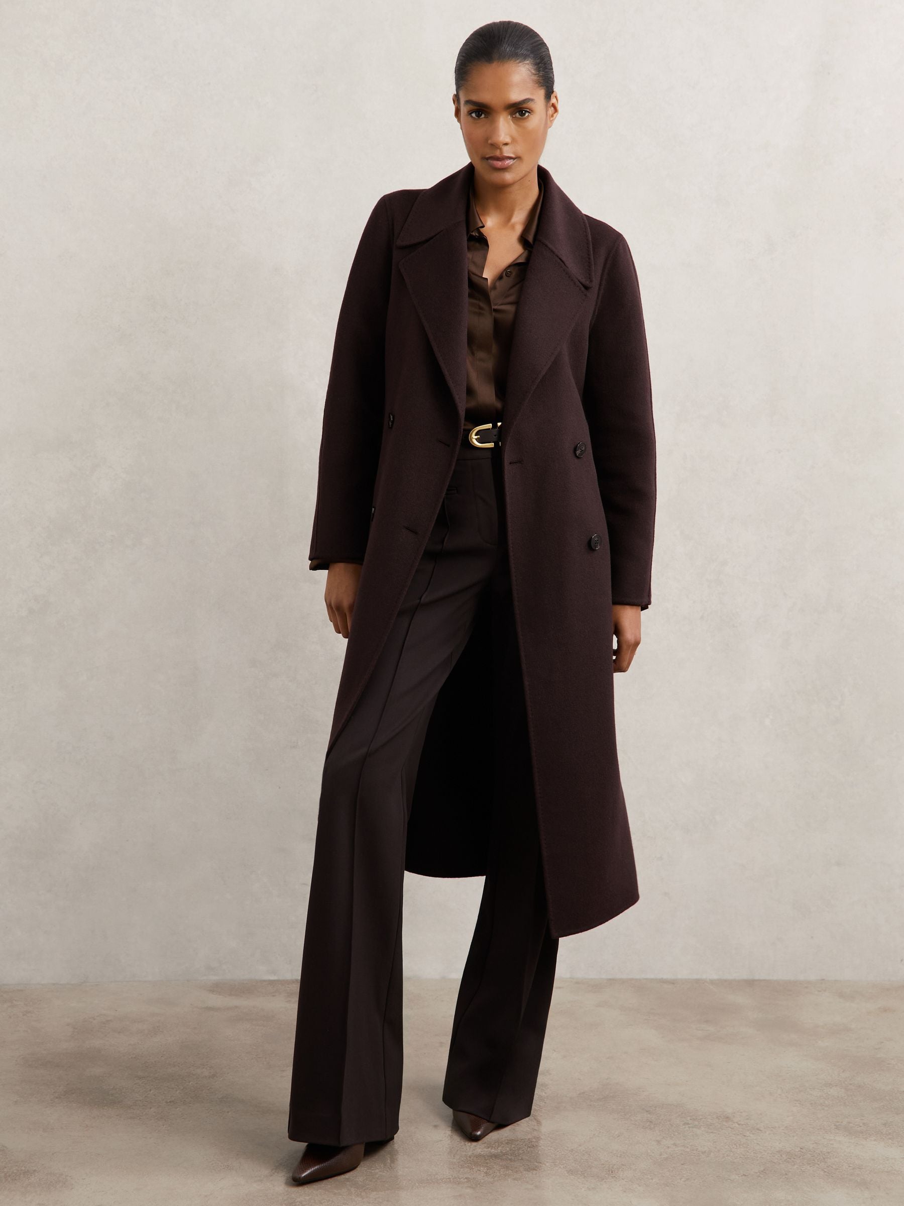 Buy Reiss Aubergine Rene Double-Breasted Blindseam Coat Wool-Blend