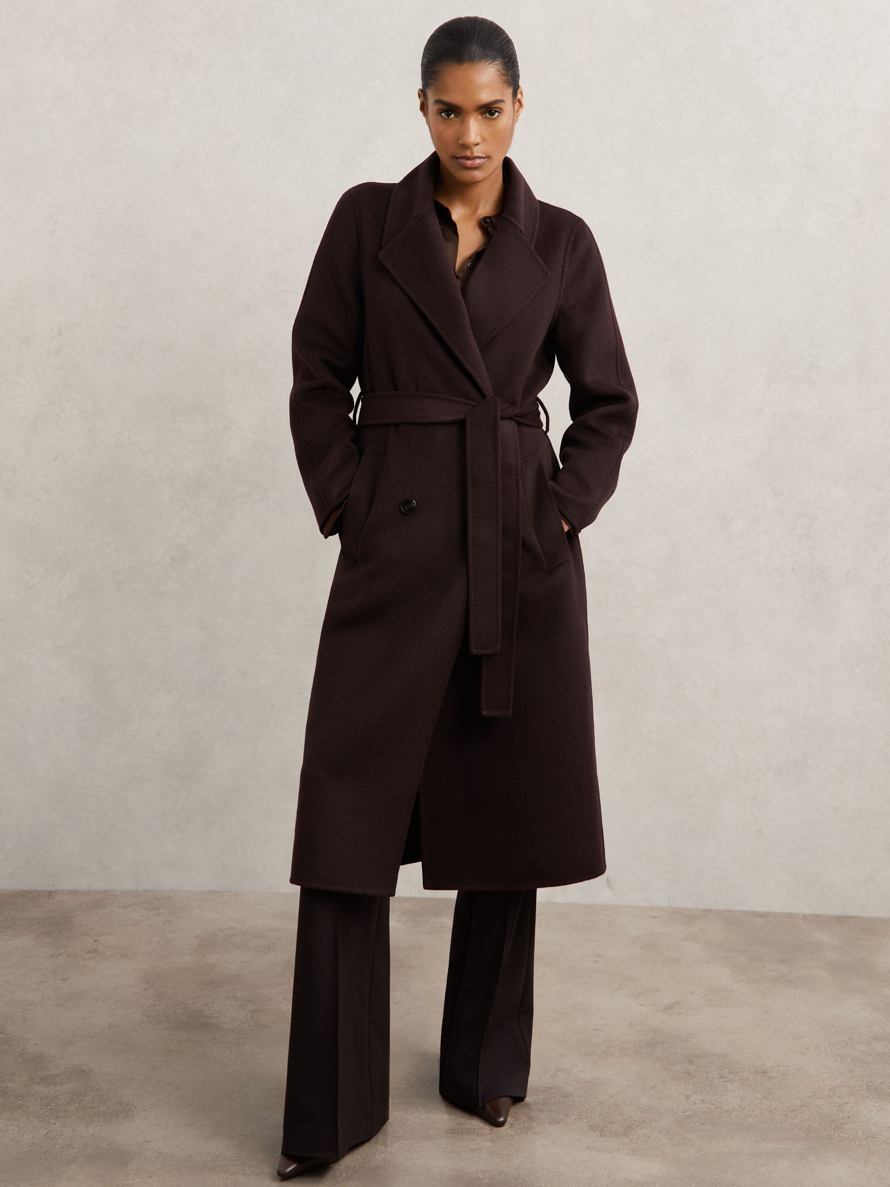 Buy Reiss Aubergine Rene Double-Breasted Blindseam Coat Wool-Blend
