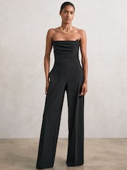 Reiss Black Ayla Structured Strapless Wide-Leg Jumpsuit - Image 1 of 7