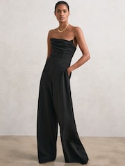 Reiss Black Ayla Structured Strapless Wide-Leg Jumpsuit - Image 4 of 7