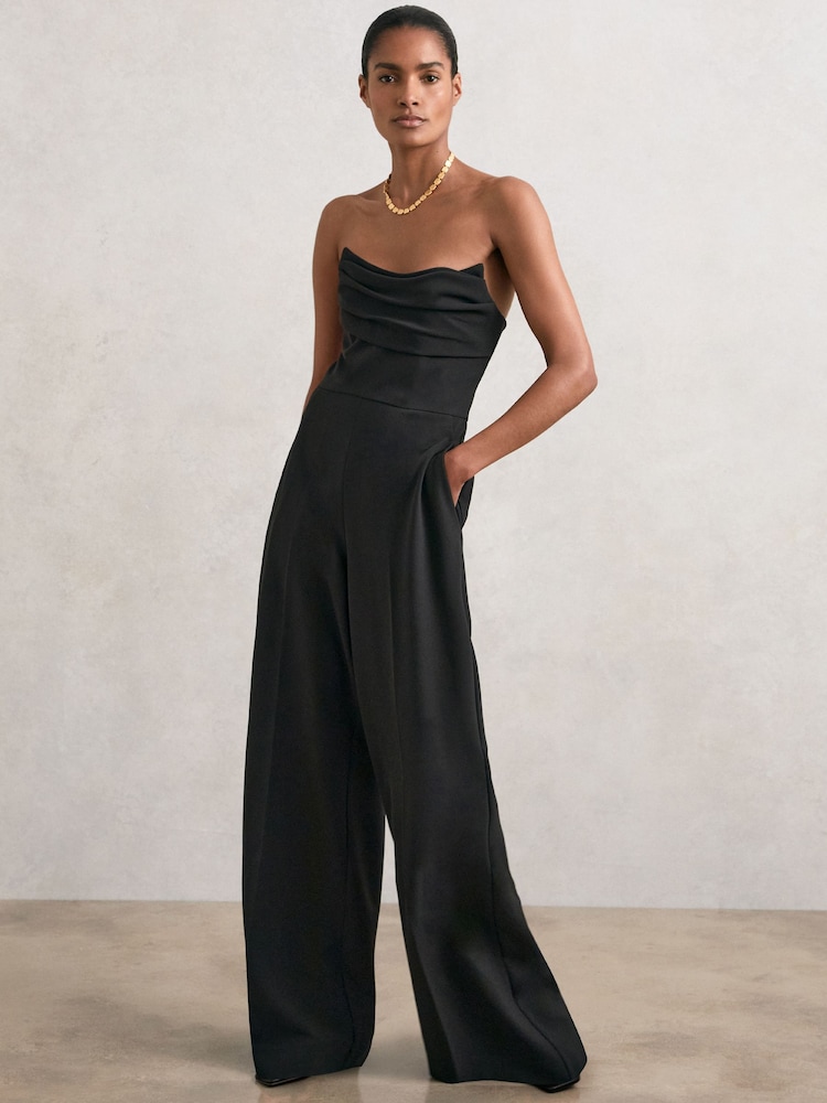Buy Reiss Black Ayla Structured Strapless Wide-Leg Jumpsuit from