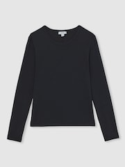 Reiss Black Jada Cotton Crew-Neck Long-Sleeve T-Shirt With Stretch - Image 2 of 6