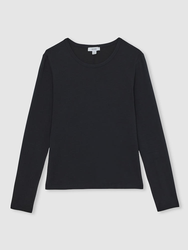 Reiss Black Jada Cotton Crew-Neck Long-Sleeve T-Shirt With Stretch - Image 2 of 6