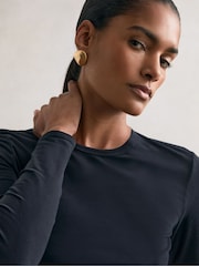 Reiss Black Jada Cotton Crew-Neck Long-Sleeve T-Shirt With Stretch - Image 4 of 6