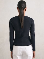 Reiss Black Jada Cotton Crew-Neck Long-Sleeve T-Shirt With Stretch - Image 5 of 6