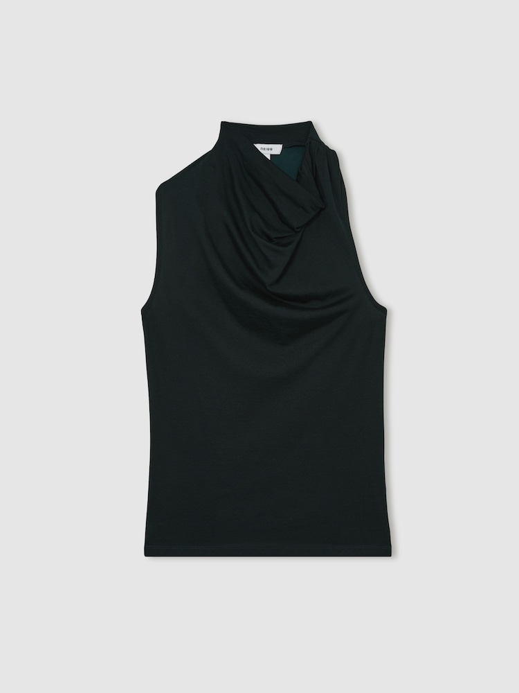 Reiss Green Darla Cotton Blend Cowl Neck Sleeveless Top - Image 2 of 5