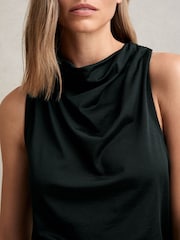 Reiss Green Darla Cotton Blend Cowl Neck Sleeveless Top - Image 3 of 5